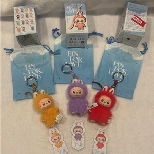 Labubu Pop Mart Pin For Love Bundle Red X, Purple T and Yellow Y